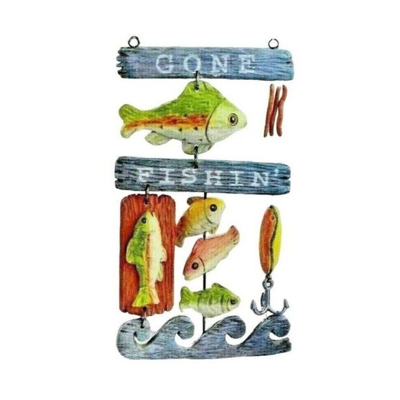 Carlton Cards Heirloom Gone Fishing Ornament Fish Lures Blue Waves Gift w/ Box - Picture 2 of 2